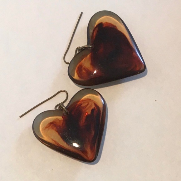 Lucite or Acrylic / Resin Swirl Heart Drop Earrings - Picture 3 of 4